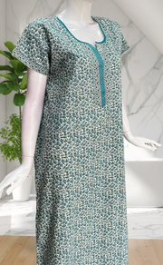 Sea Green Leafy Pure Cotton Nighty. Pure Durable Cotton | Laces and Frills