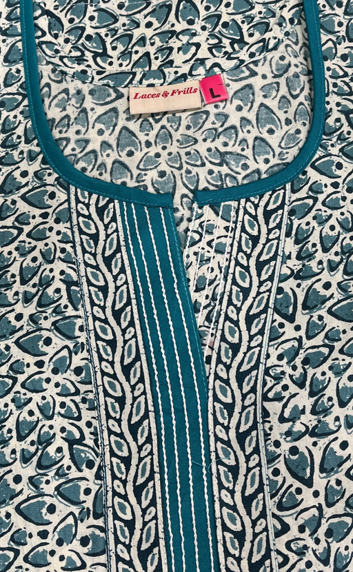 Sea Green Leafy Pure Cotton Nighty. Pure Durable Cotton | Laces and Frills
