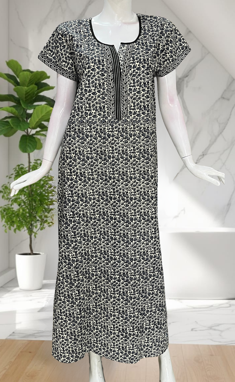 Grey Leafy Pure Cotton Nighty. Pure Durable Cotton | Laces and Frills