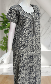Grey Leafy Pure Cotton Nighty. Pure Durable Cotton | Laces and Frills