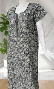 Grey Leafy Pure Cotton Nighty. Pure Durable Cotton | Laces and Frills