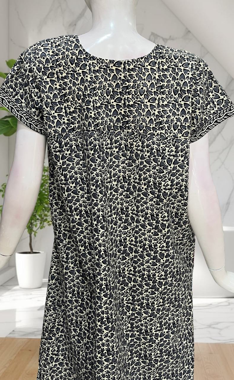 Grey Leafy Pure Cotton Nighty. Pure Durable Cotton | Laces and Frills