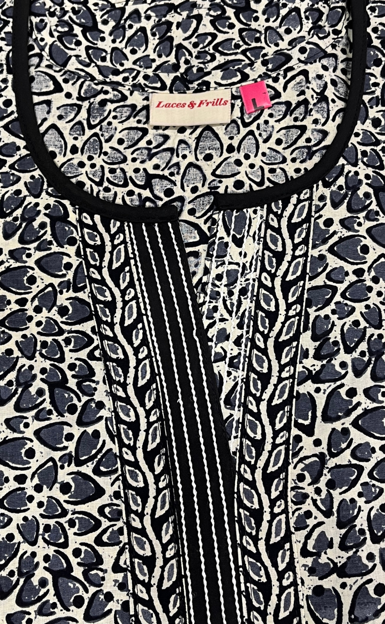 Grey Leafy Pure Cotton Nighty. Pure Durable Cotton | Laces and Frills