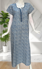 Blue Leafy Pure Cotton Nighty. Pure Durable Cotton | Laces and Frills