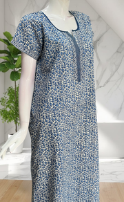 Blue Leafy Pure Cotton Nighty. Pure Durable Cotton | Laces and Frills