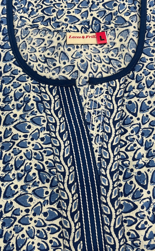 Blue Leafy Pure Cotton Nighty. Pure Durable Cotton | Laces and Frills
