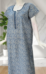 Blue Leafy Pure Cotton Nighty. Pure Durable Cotton | Laces and Frills