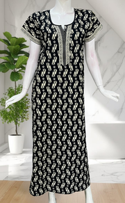 Black Ikkat Pure Cotton Nighty. Pure Durable Cotton | Laces and Frills