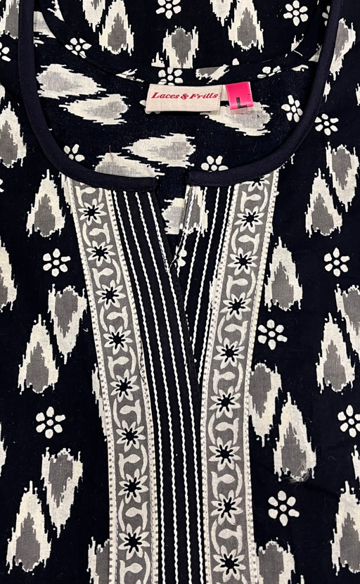 Black Ikkat Pure Cotton Nighty. Pure Durable Cotton | Laces and Frills