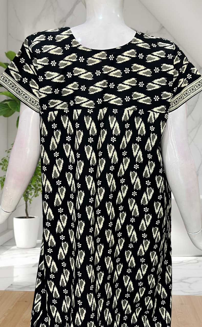 Black Ikkat Pure Cotton Nighty. Pure Durable Cotton | Laces and Frills