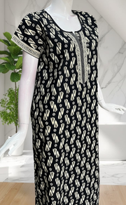 Black Ikkat Pure Cotton Nighty. Pure Durable Cotton | Laces and Frills