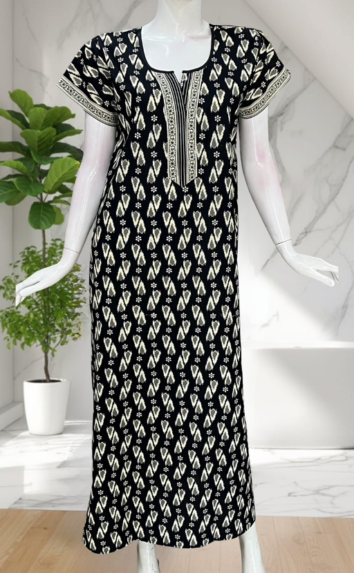 Black Ikkat Pure Cotton Nighty. Pure Durable Cotton | Laces and Frills