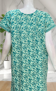Sea Green Floral Pure Cotton Nighty. Pure Durable Cotton | Laces and Frills
