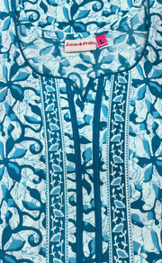 Sea Green Floral Pure Cotton Nighty. Pure Durable Cotton | Laces and Frills