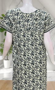 Grey Floral Pure Cotton Nighty. Pure Durable Cotton | Laces and Frills