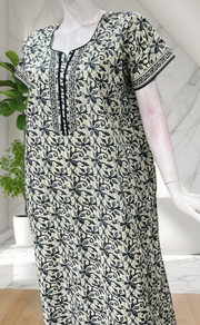 Grey Floral Pure Cotton Nighty. Pure Durable Cotton | Laces and Frills