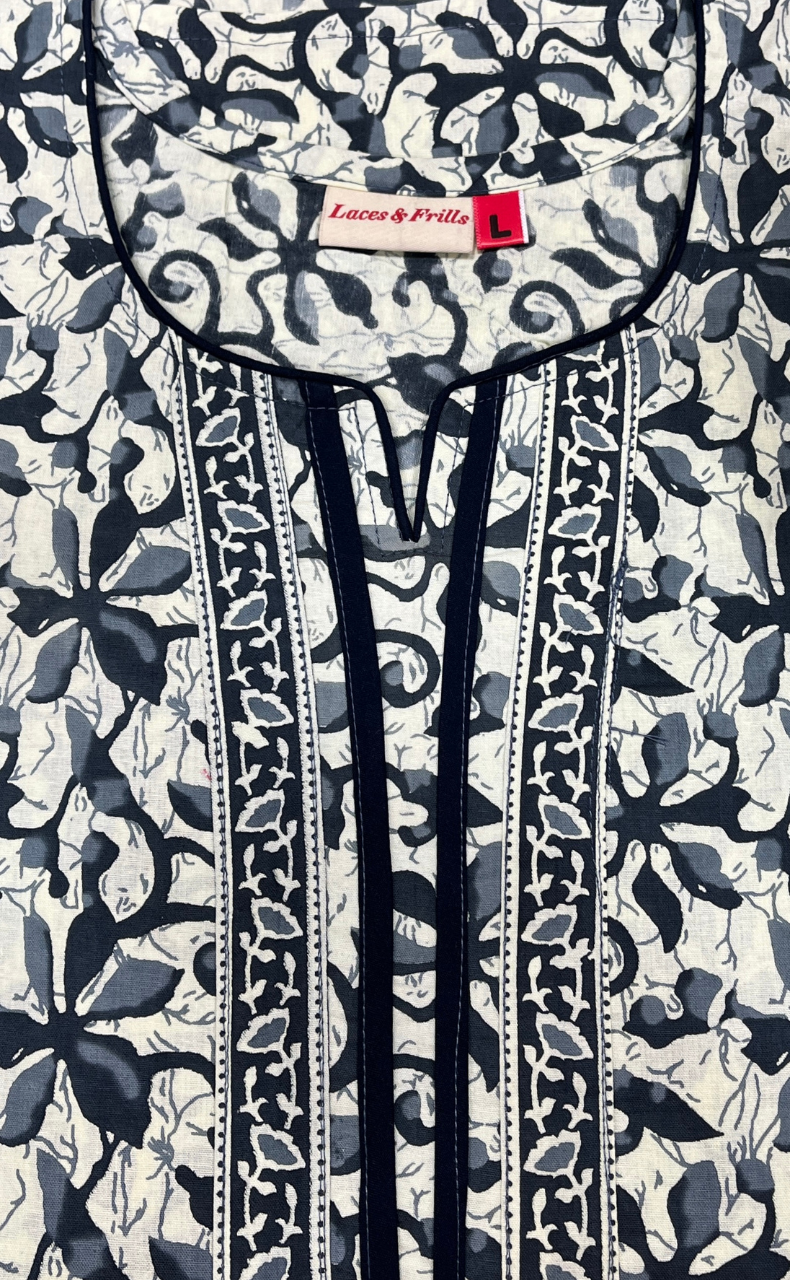 Grey Floral Pure Cotton Nighty. Pure Durable Cotton | Laces and Frills