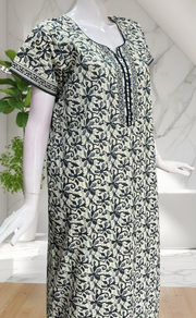 Grey Floral Pure Cotton Nighty. Pure Durable Cotton | Laces and Frills