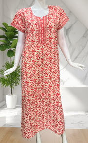 Peach Floral Pure Cotton Nighty. Pure Durable Cotton | Laces and Frills