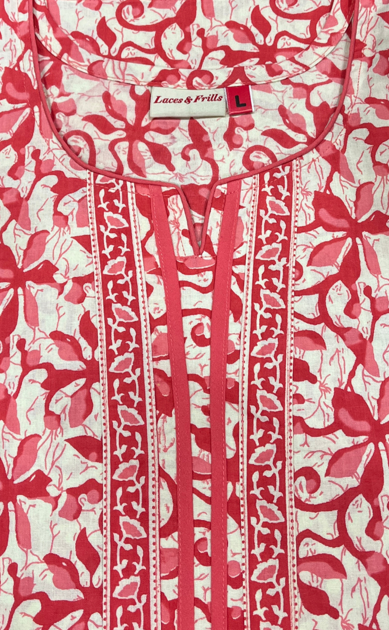 Peach Floral Pure Cotton Nighty. Pure Durable Cotton | Laces and Frills