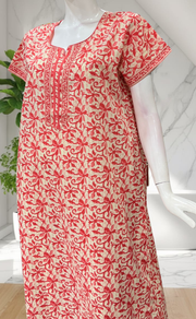 Peach Floral Pure Cotton Nighty. Pure Durable Cotton | Laces and Frills