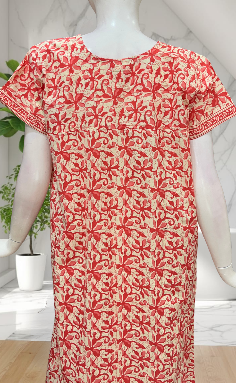 Peach Floral Pure Cotton Nighty. Pure Durable Cotton | Laces and Frills