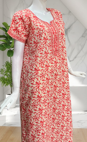 Peach Floral Pure Cotton Nighty. Pure Durable Cotton | Laces and Frills