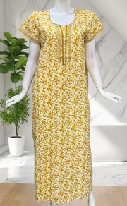 Yellow Floral Pure Cotton Nighty. Pure Durable Cotton | Laces and Frills