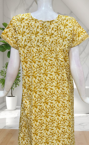 Yellow Floral Pure Cotton Nighty. Pure Durable Cotton | Laces and Frills