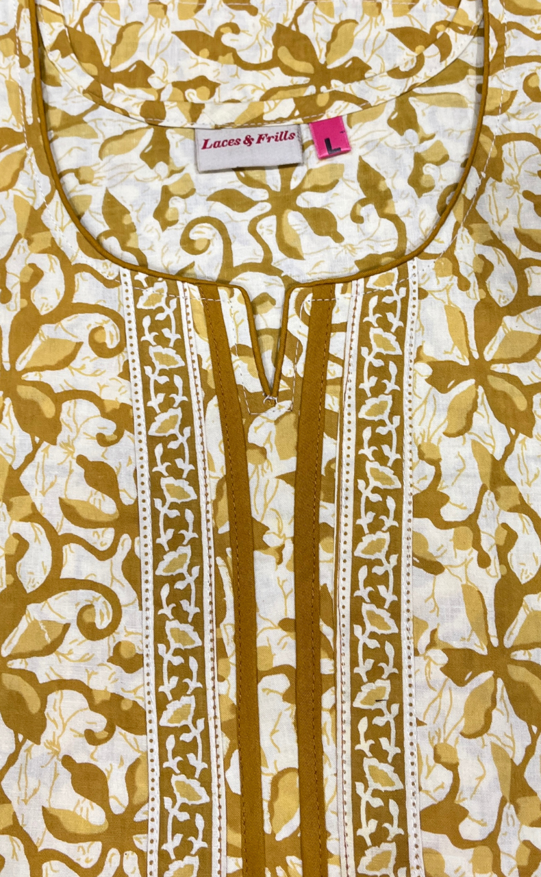 Yellow Floral Pure Cotton Nighty. Pure Durable Cotton | Laces and Frills