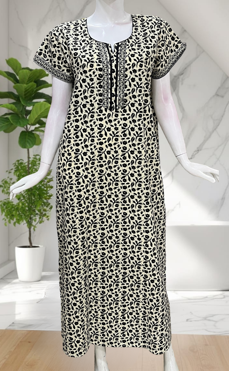 Off White Flora Pure Cotton Nighty. Pure Durable Cotton | Laces and Frills