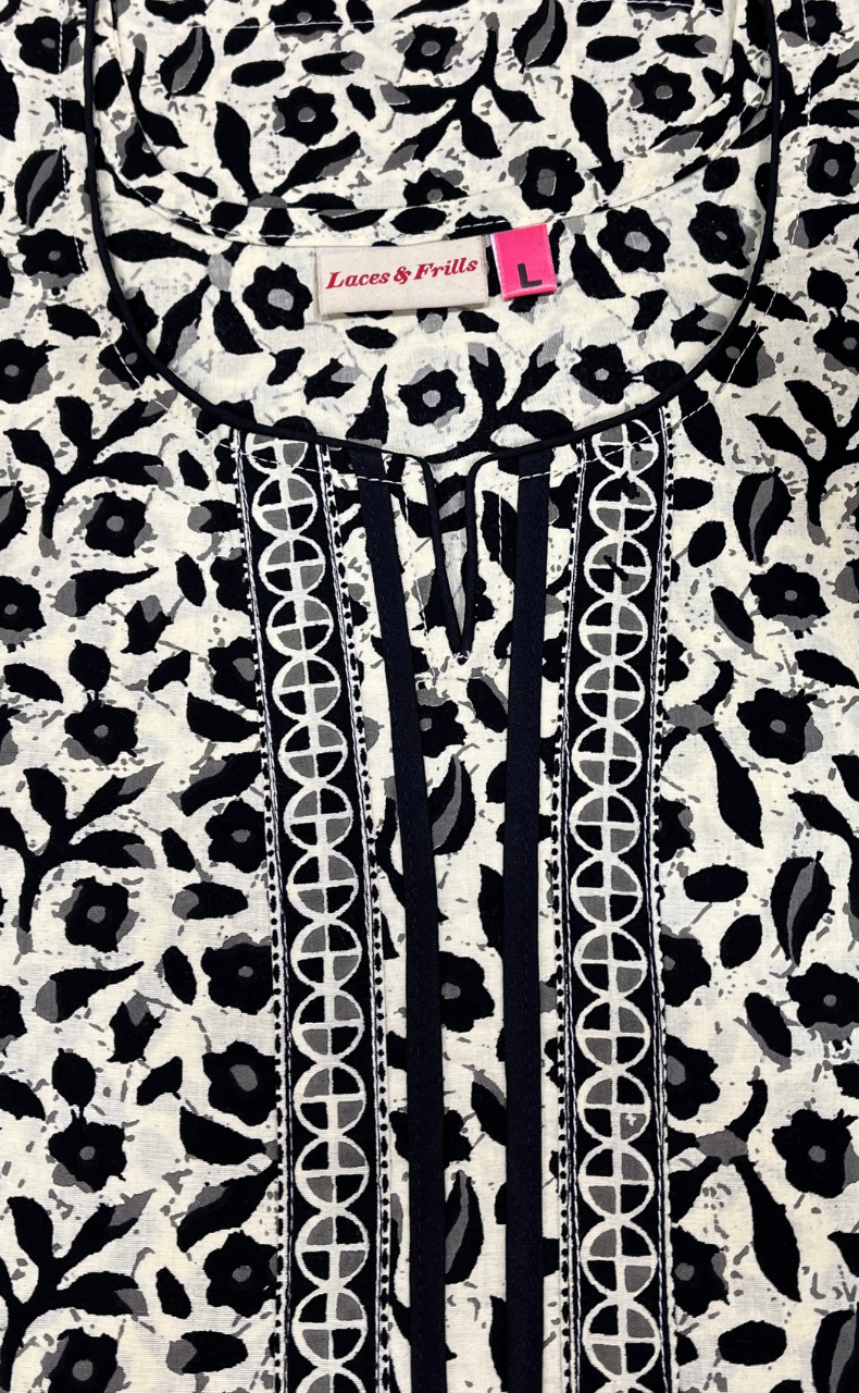 Off White Flora Pure Cotton Nighty. Pure Durable Cotton | Laces and Frills