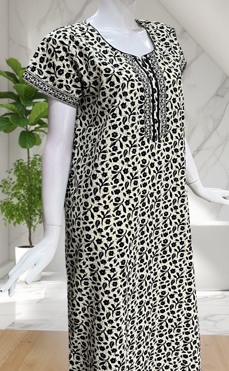 Off White Flora Pure Cotton Nighty. Pure Durable Cotton | Laces and Frills