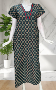 Teal Blue Flora Pure Cotton Nighty. Pure Durable Cotton | Laces and Frills