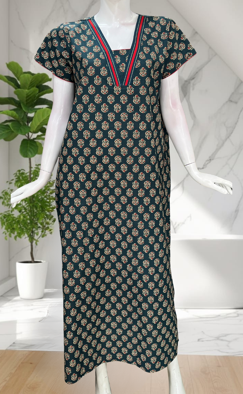 Teal Blue Flora Pure Cotton Nighty. Pure Durable Cotton | Laces and Frills