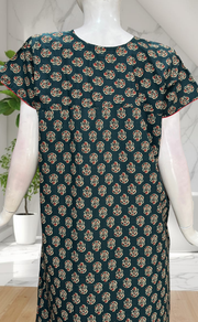 Teal Blue Flora Pure Cotton Nighty. Pure Durable Cotton | Laces and Frills