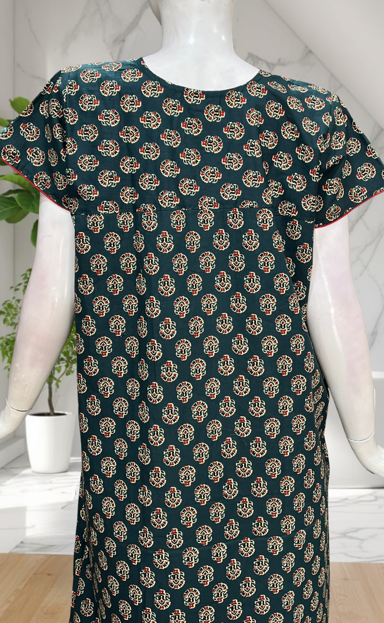 Teal Blue Flora Pure Cotton Nighty. Pure Durable Cotton | Laces and Frills