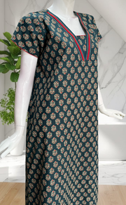 Teal Blue Flora Pure Cotton Nighty. Pure Durable Cotton | Laces and Frills