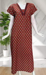 Maroon Flora Pure Cotton Nighty. Pure Durable Cotton | Laces and Frills