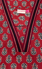 Maroon Flora Pure Cotton Nighty. Pure Durable Cotton | Laces and Frills