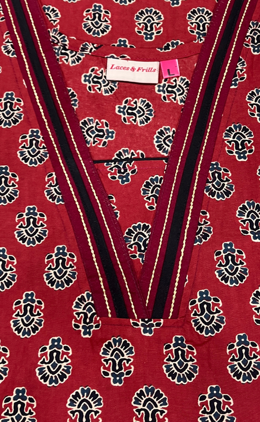Maroon Flora Pure Cotton Nighty. Pure Durable Cotton | Laces and Frills