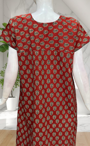 Maroon Flora Pure Cotton Nighty. Pure Durable Cotton | Laces and Frills