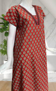 Maroon Flora Pure Cotton Nighty. Pure Durable Cotton | Laces and Frills