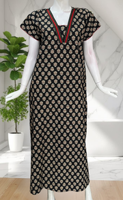 Black Flora Pure Cotton Nighty. Pure Durable Cotton | Laces and Frills