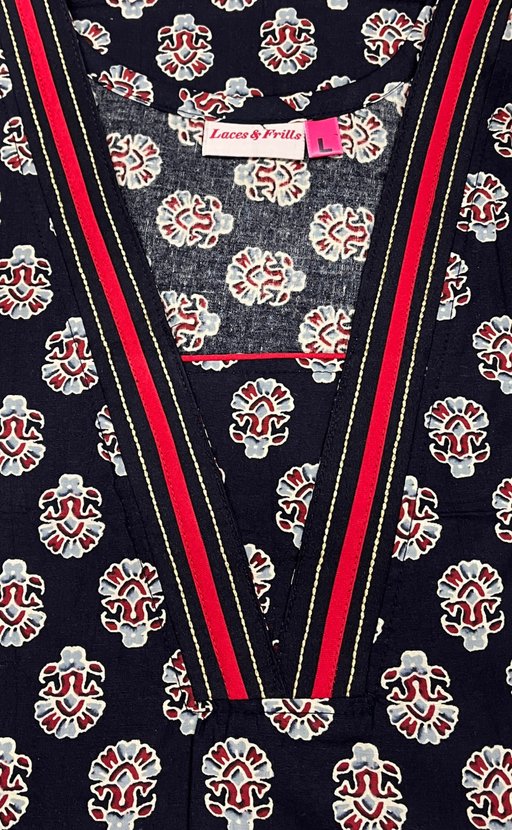 Black Flora Pure Cotton Nighty. Pure Durable Cotton | Laces and Frills