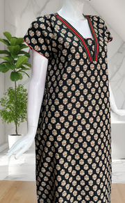 Black Flora Pure Cotton Nighty. Pure Durable Cotton | Laces and Frills