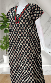 Black Flora Pure Cotton Nighty. Pure Durable Cotton | Laces and Frills