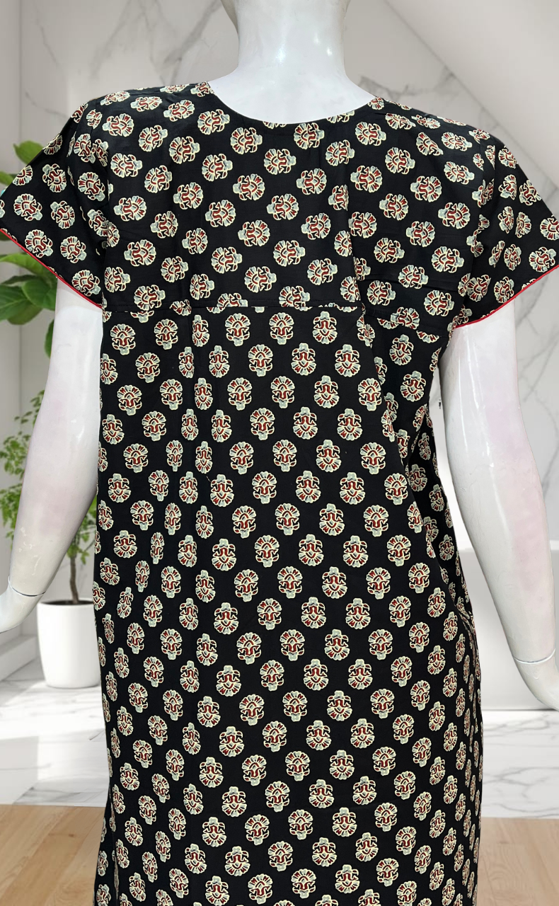 Black Flora Pure Cotton Nighty. Pure Durable Cotton | Laces and Frills