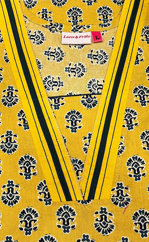Yellow Flora Pure Cotton Nighty. Pure Durable Cotton | Laces and Frills