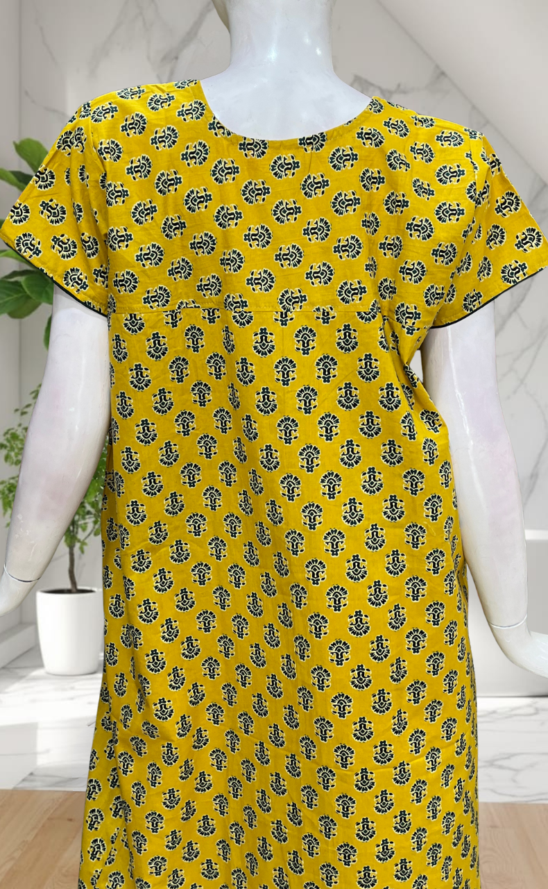 Yellow Flora Pure Cotton Nighty. Pure Durable Cotton | Laces and Frills